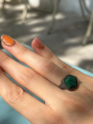 *Malachite and Sterling Silver 3D Hex Ring*