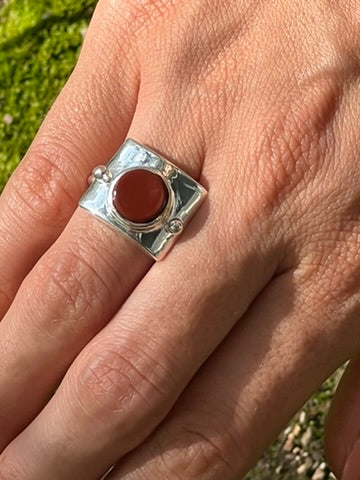 *Red Jasper and HIgh Polished Silver Theia Ring*