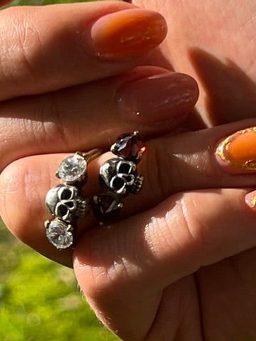 *Naturally Occuring Zircon and Sterling Silver and Bronze Skull Ring*