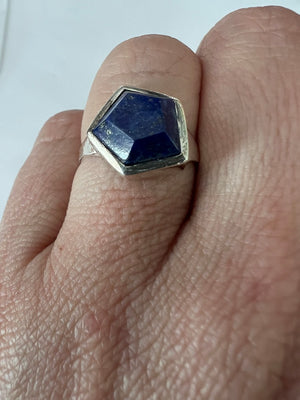 * Silver Lapis 3d Hex Ring*