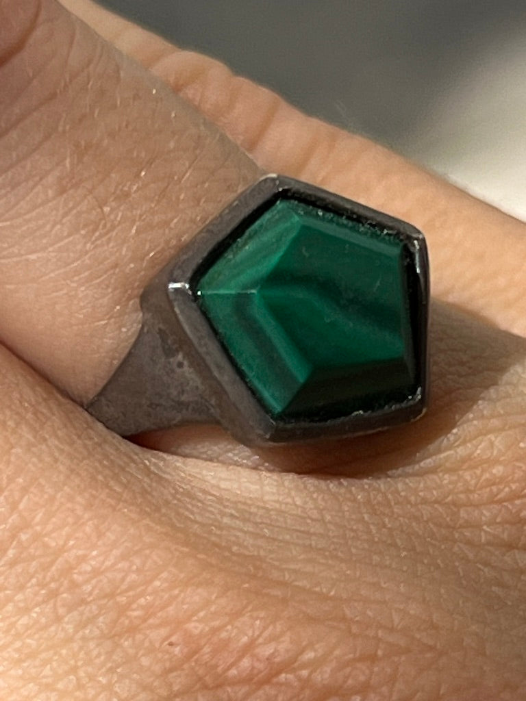 *Malachite and Sterling Silver 3D Hex Ring*