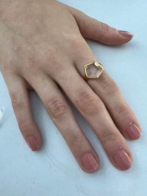 * Vermeil Quartz 3d Hex Ring*