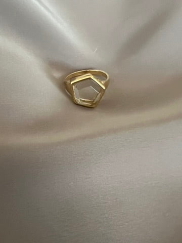 * Vermeil Quartz 3d Hex Ring*