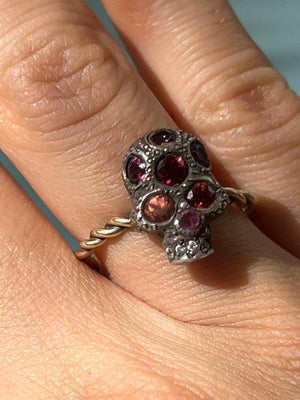 *Vertical Ruby, Garnet And Diamond Skull Ring*