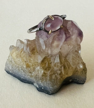 *Translucent Captivating Pink Opal in Oxidized Sterling Silver and 14k Gold Ring*