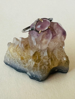 *Translucent Captivating Pink Opal in Oxidized Sterling Silver and 14k Gold Ring*