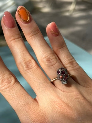 *Vertical Ruby, Garnet And Diamond Skull Ring*