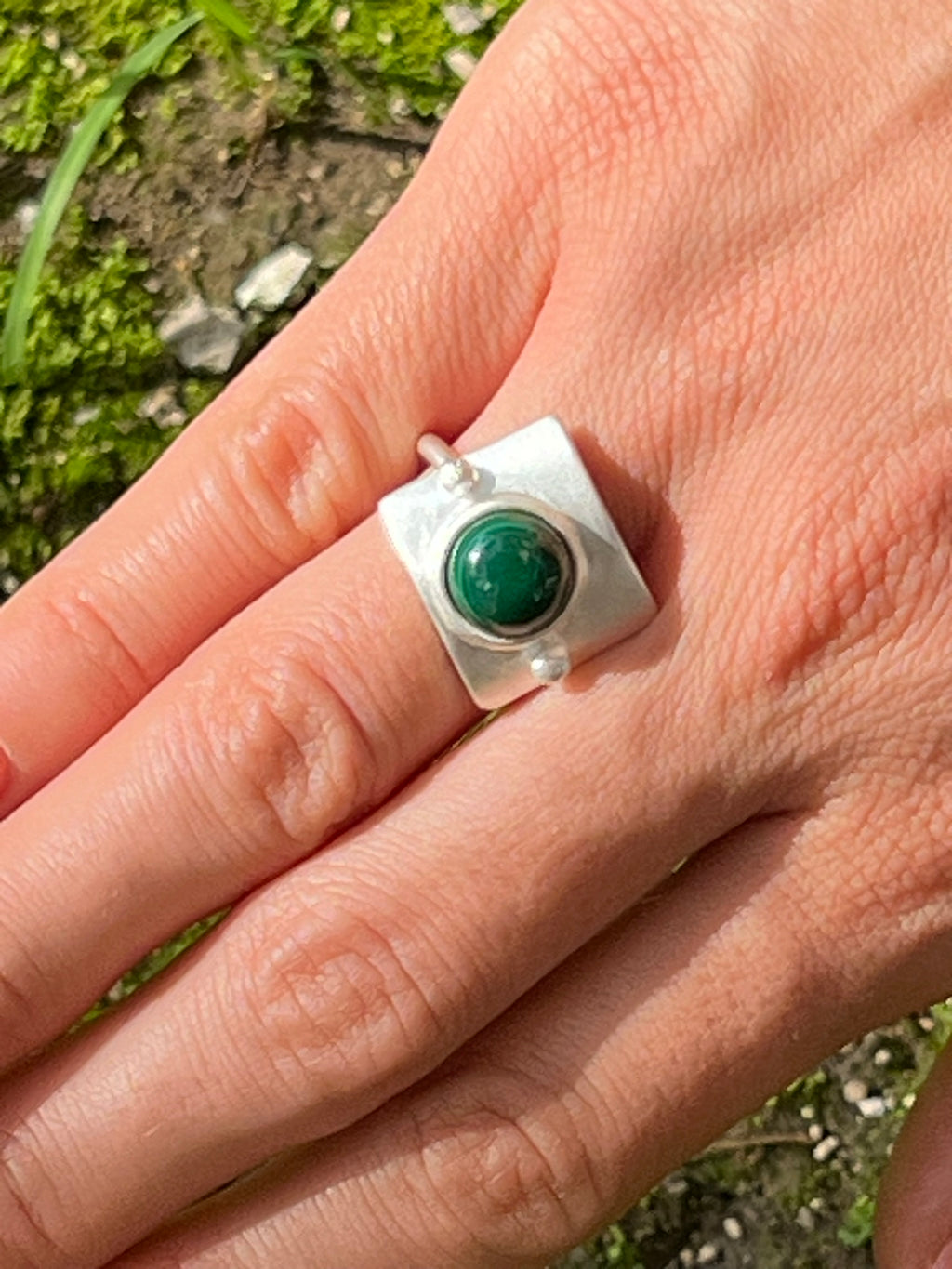 *Malachite Cabachon and Matte Sterling Silver Theia Ring*