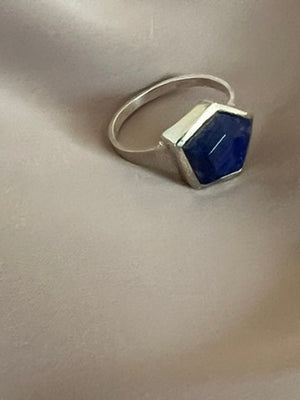 * Silver Lapis 3d Hex Ring*