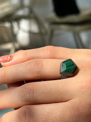 *Malachite and Sterling Silver 3D Hex Ring*