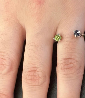 *4mm Single Wave Sterling Silver Stoned Ring with Peridot and Iolite Ring*