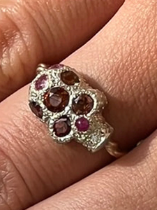 *Horizontal Ruby, Garnet And Diamond Skull Ring*