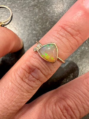 *Triangular Fire Opal Ring with Diamonds*