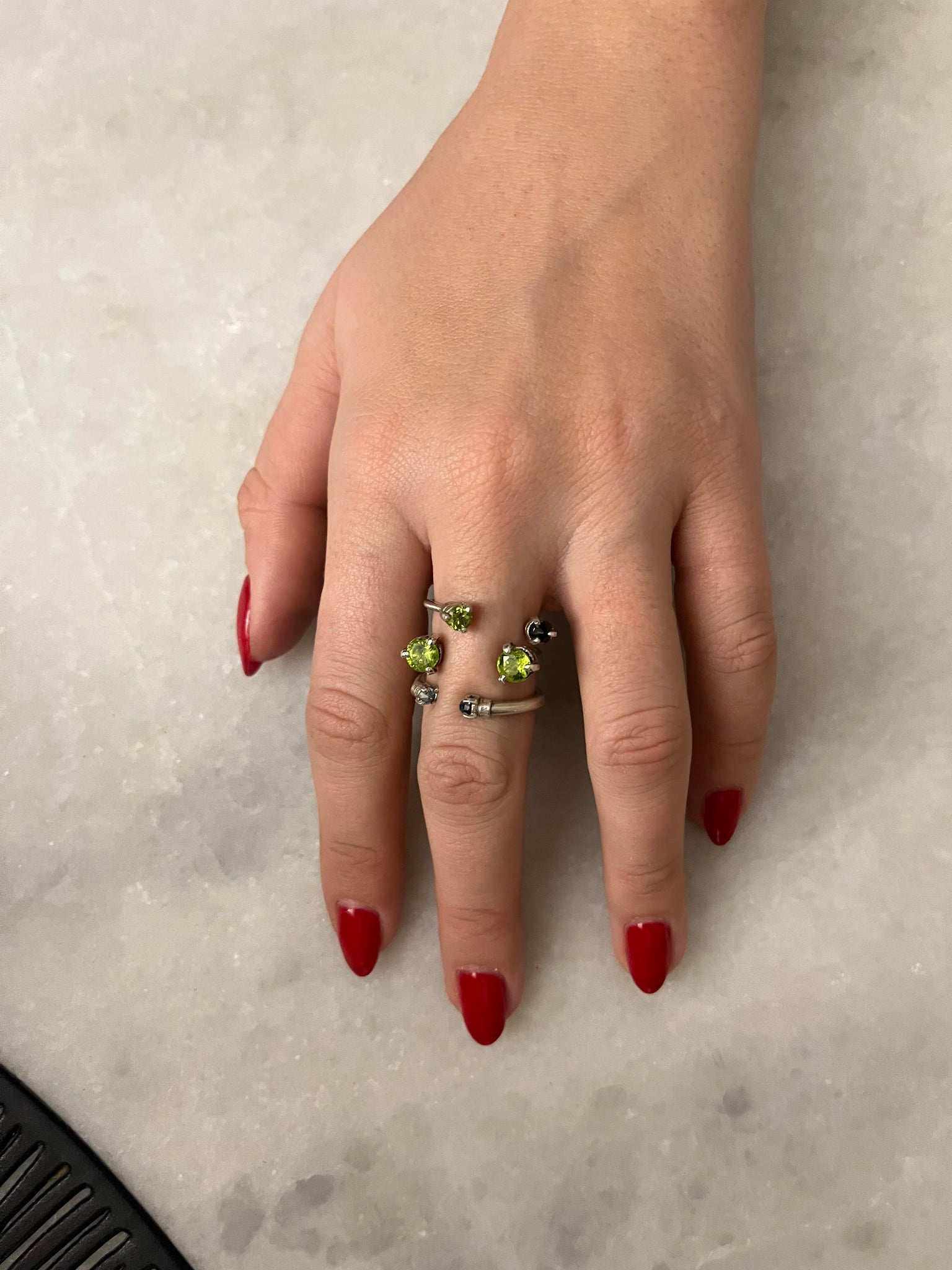 *4mm Single Wave Sterling Silver Stoned Ring with Peridot and Iolite Ring*