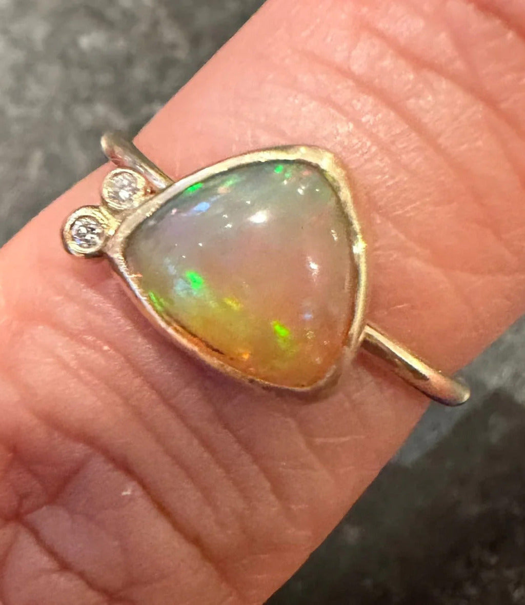 *Triangular Fire Opal Ring with Diamonds*