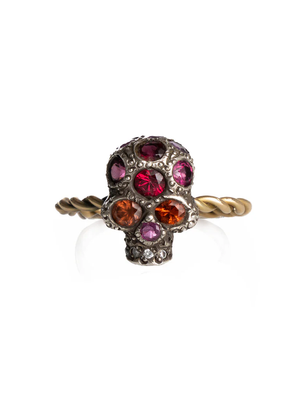 *Vertical Ruby, Garnet And Diamond Skull Ring*