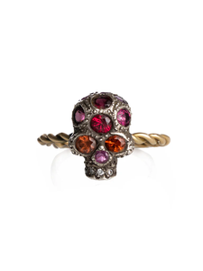 *Vertical Ruby, Garnet And Diamond Skull Ring*