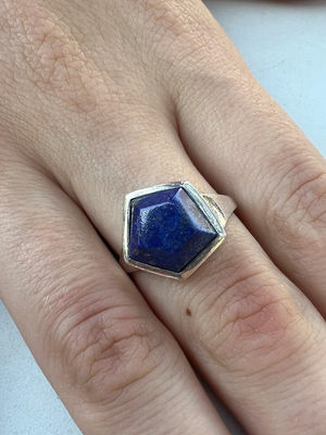 * Silver Lapis 3d Hex Ring*